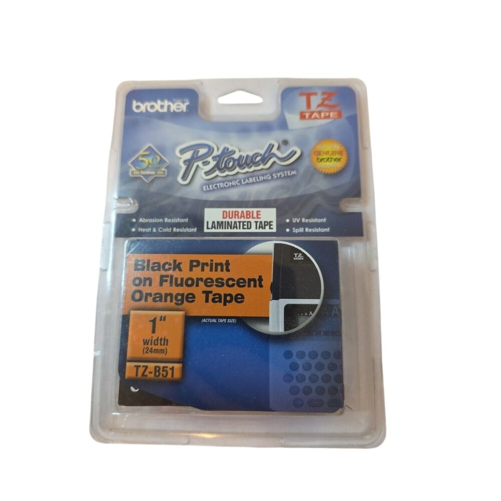 Brother 1" (24mm) Black on Orange P-touch Tape Label Maker Tzb51